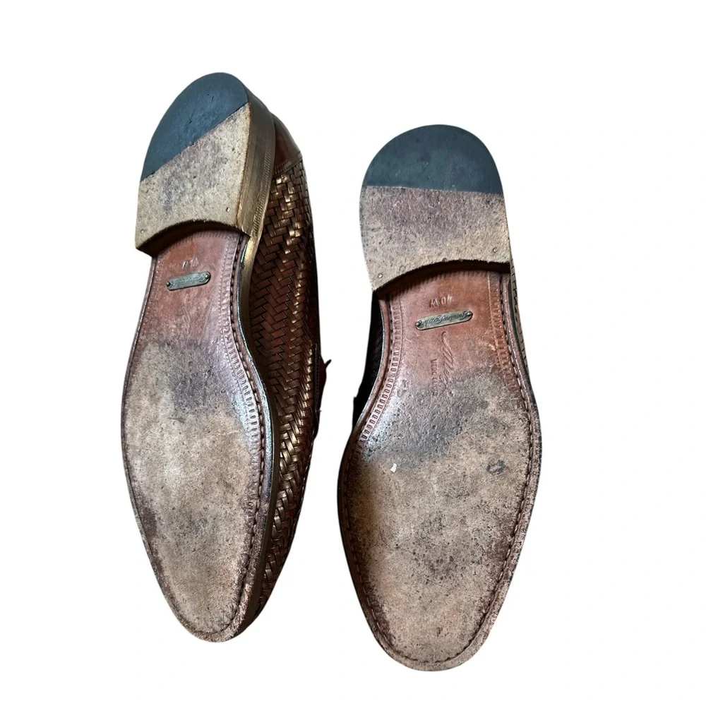 MEZLAN Mens CROCODILE Dark Brown Woven Leather Slipon Round Toe Croc Loafers 10
